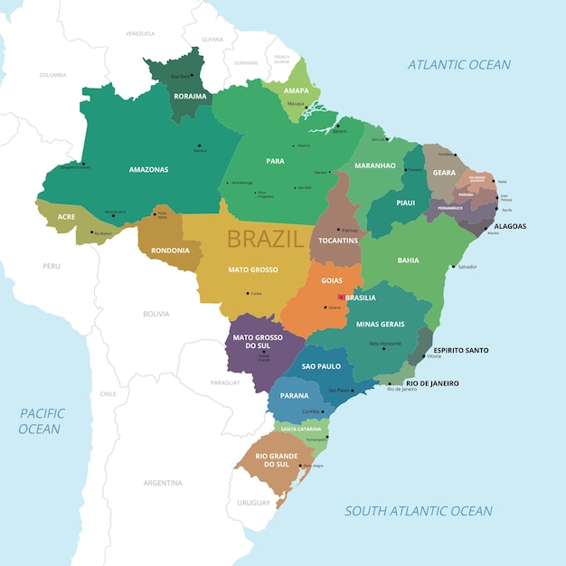 Concepto de diseño detallado del mapa del país Brasil
