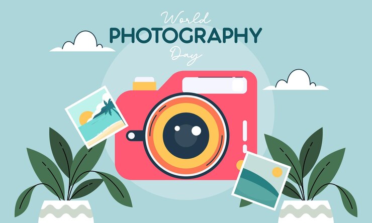 El concepto de diseño del Día Mundial de la Fotografía es plano
