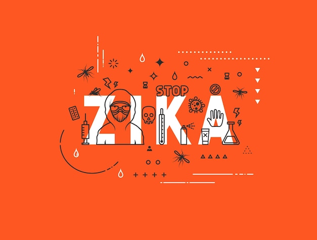 Concepto de diseño epidemia del virus zika. Ilustración de estilo de línea moderna. Conceptos de palabras virus zika, estilo de arte de línea delgada, banners de diseño para sitios web y sitios web móviles. Fácil de editar.