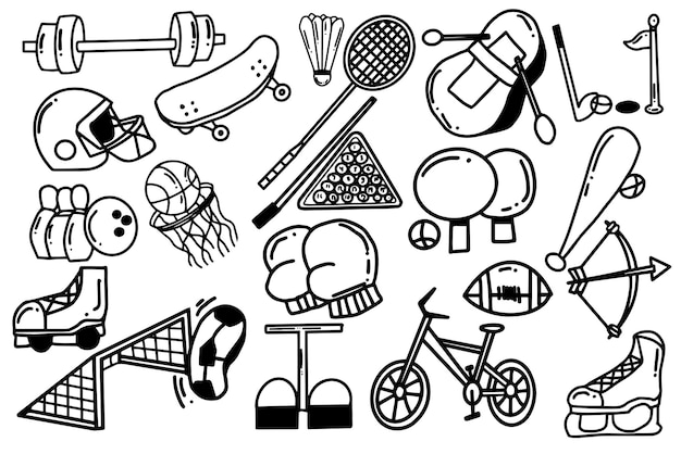 concepto de diseño de estilo de doodle de deportes dibujados a mano