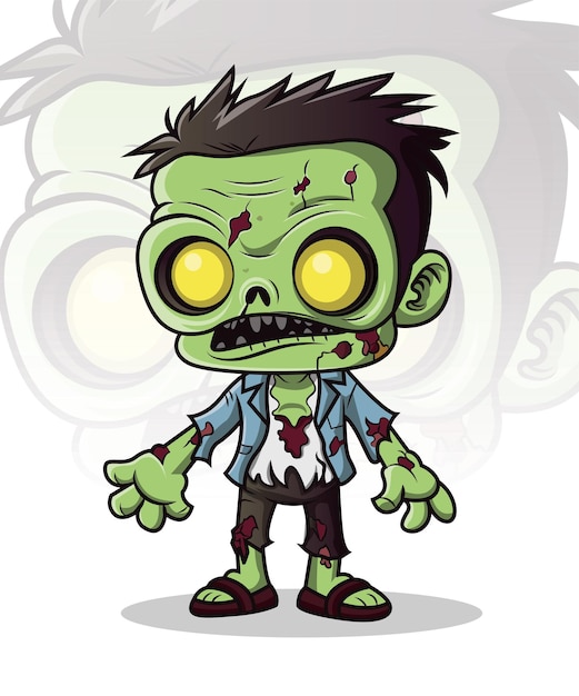 Vector concepto de diseño de halloween zombie de dibujos animados diseño lindo zombie caminando aislado sobre fondo blanco