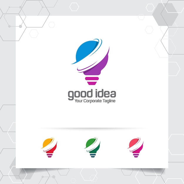 Concepto de diseño de idea de logotipo de bombilla de símbolo colorido digital y vector de lámpara de icono Logotipo de idea inteligente utilizado para estudio profesional y agencia