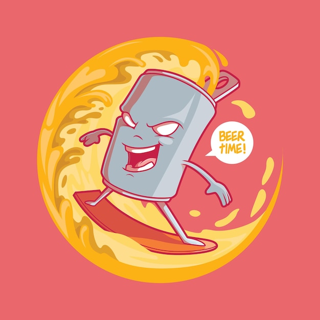 Concepto de diseño de ilustración de Beer Can Surf