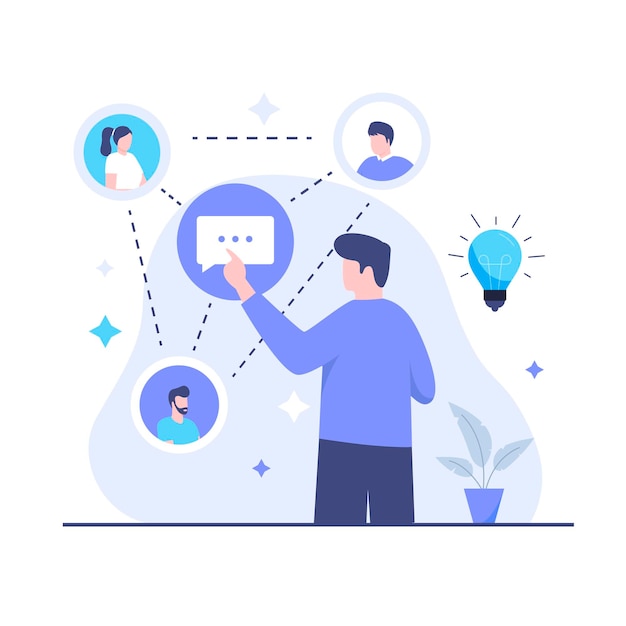 Concepto de diseño de ilustración de inteligencia social. Ilustración para sitios web, páginas de destino, aplicaciones móviles, carteles y pancartas.