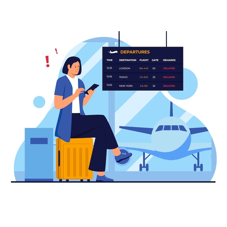 Vector concepto de diseño de ilustración de vuelo retrasado