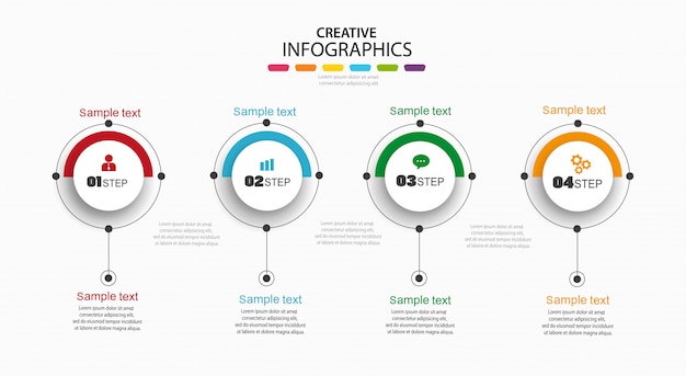 Concepto de diseño de infografías con cuatro opciones, pasos o procesos.