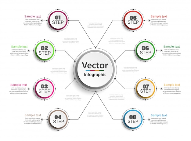 Concepto de diseño infográfico con 8 opciones.