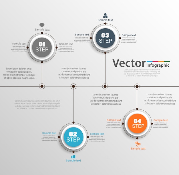 Concepto de diseño infográfico de la línea de tiempo con cuatro pasos