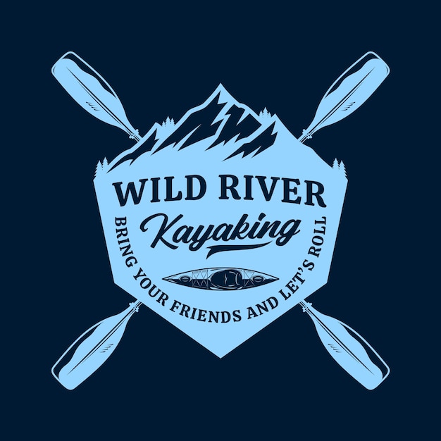 Concepto de diseño de la insignia de kayak vectorial