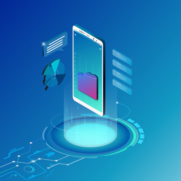 Vector concepto de diseño isométrico solución de tecnología móvil.