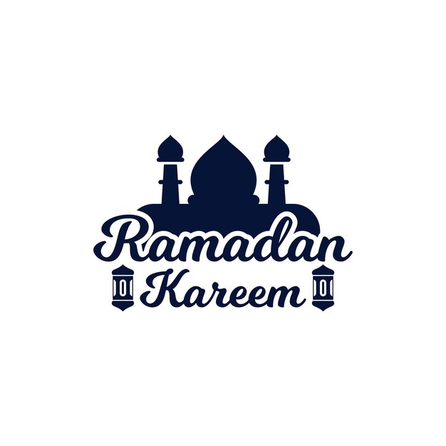 Concepto de diseño de logo de Ramadán con letras y silueta de mezquita