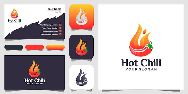 Concepto de diseño de logo de red hot chili, plantilla de diseño de logo de spicy pepper. conjunto de logotipo y tarjeta de visita