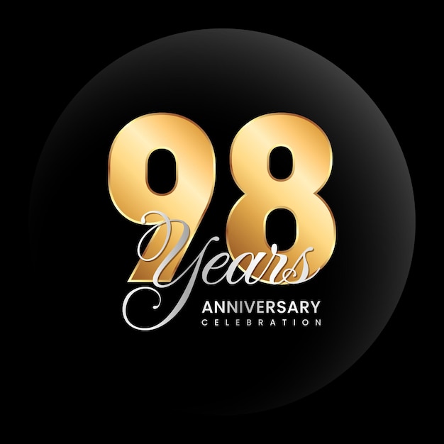 Concepto de diseño del logotipo del 98 aniversario Número dorado con texto en color plateado Ilustración de la plantilla vectorial del logotipo