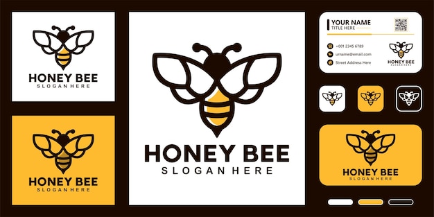 Concepto de diseño de logotipo de abeja de miel y plantilla de tarjeta de visita