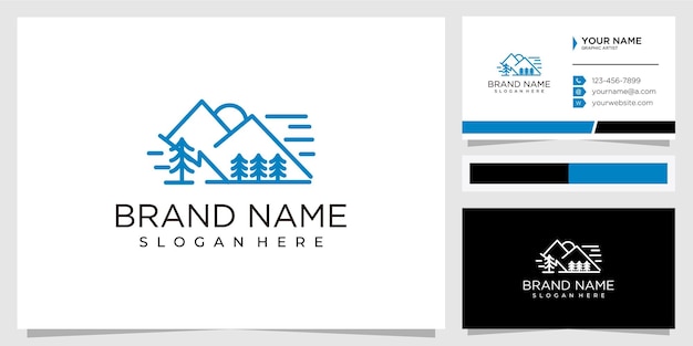 Concepto de diseño de logotipo de árbol de montaña de paisaje de línea creativa