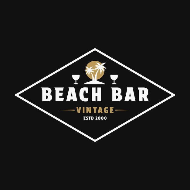 concepto de diseño de logotipo de bebida de bar de playa emblema retro vintage