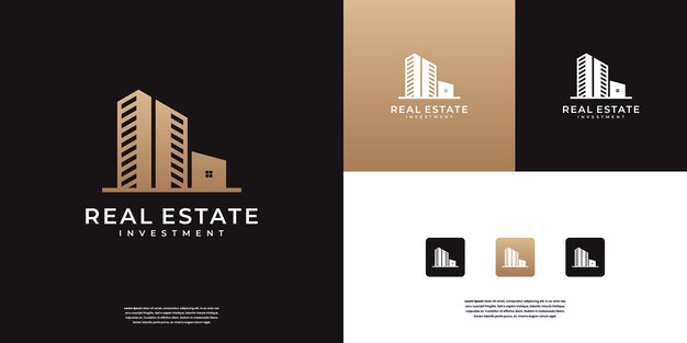Concepto de diseño de logotipo de bienes raíces para la construcción de edificios, arquitectura, casas, apartamentos, hoteles, etc.