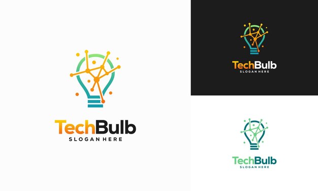 Concepto de diseño de logotipo de bombilla de tecnología moderna, plantilla de logotipo de idea de bombilla de tecnología de píxeles