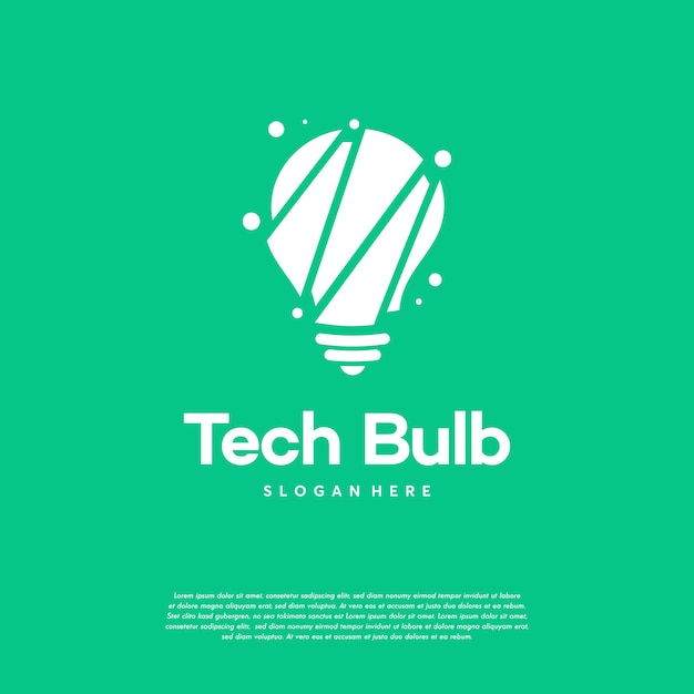 Concepto de diseño de logotipo de bombilla de tecnología moderna, plantilla de logotipo de idea de bombilla de tecnología de píxeles