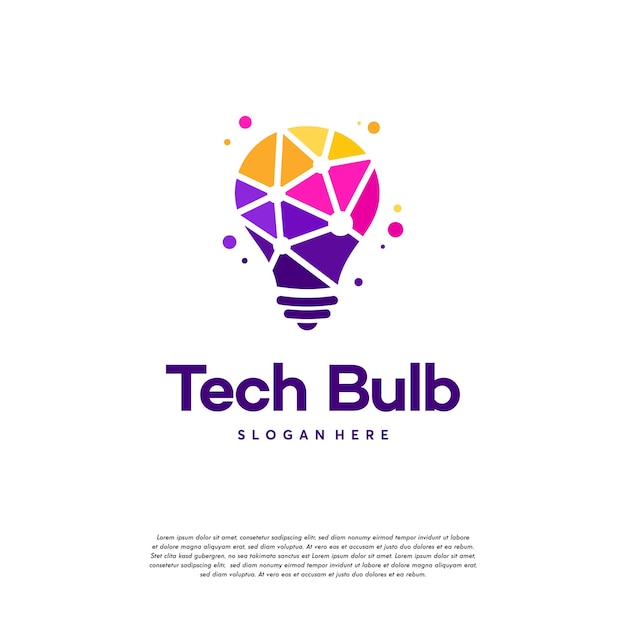 Vector concepto de diseño de logotipo de bombilla de tecnología moderna, plantilla de logotipo de idea de bombilla de tecnología de píxeles