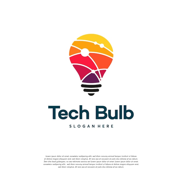 Concepto de diseño de logotipo de bombilla de tecnología moderna, plantilla de logotipo de idea de bombilla de tecnología de píxeles