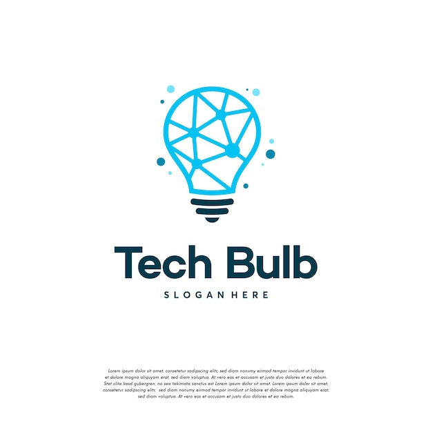 Concepto de diseño de logotipo de bombilla de tecnología moderna, plantilla de logotipo de idea de bombilla de tecnología de píxeles