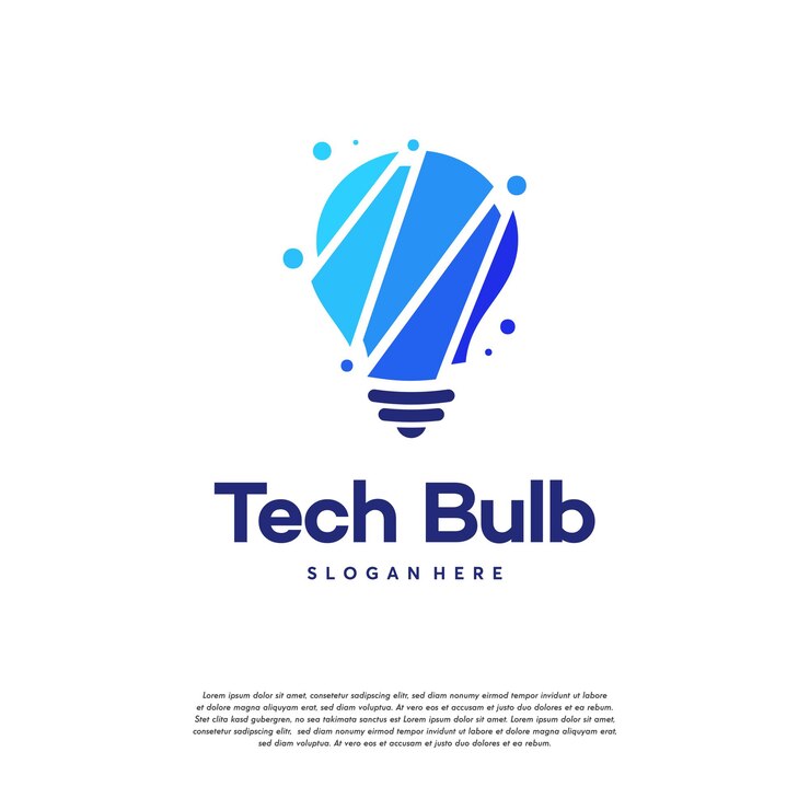 Vector concepto de diseño de logotipo de bombilla de tecnología moderna, plantilla de logotipo de idea de bombilla de tecnología de píxeles