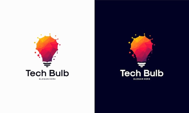 Concepto de diseño de logotipo de bombilla de tecnología moderna, plantilla de logotipo de idea de bombilla de tecnología de píxeles