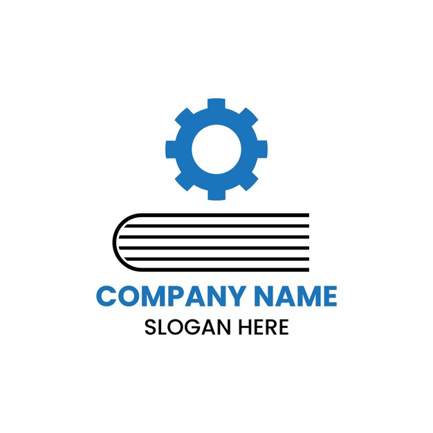 Concepto de diseño del logotipo de Book Gear con plantilla de icono de libro y Gear