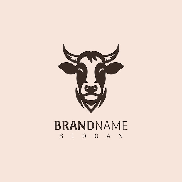 Concepto de diseño del logotipo de la cabeza de la vaca marrón