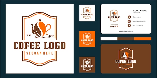 Concepto de diseño de logotipo de café y plantilla de tarjeta de visita vector premium