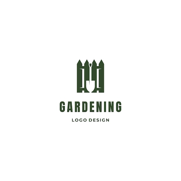 Vector el concepto de diseño del logotipo de la cerca de jardinería doméstica se combina con el concepto de diseño de la pala