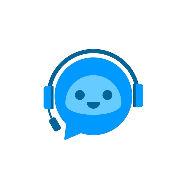 Concepto de diseño del logotipo de chat bot asistente virtual logotipo de icono de bot cabeza de robot con auriculares