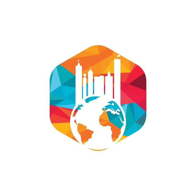 Concepto de diseño del logotipo de la ciudad vectorial del globo