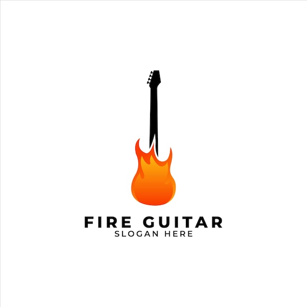 concepto de diseño de logotipo de combinación de guitarra y fuego