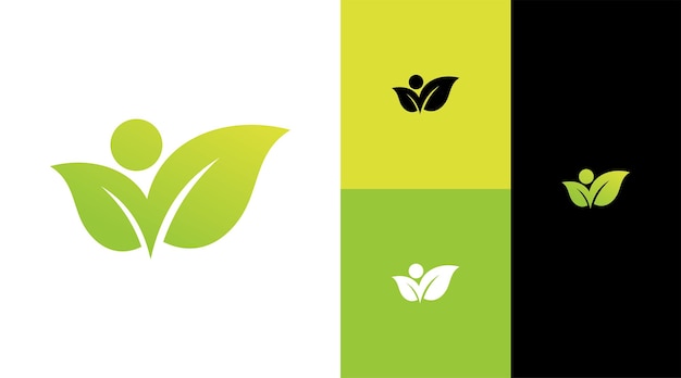 Concepto de diseño de logotipo de comunidad de plantas naturales de hoja creciente