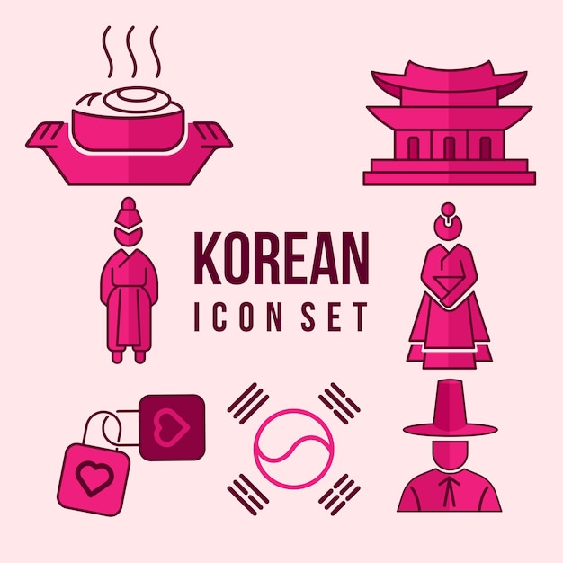 Concepto de diseño de logotipo de conjunto de iconos tradicionales coreanos