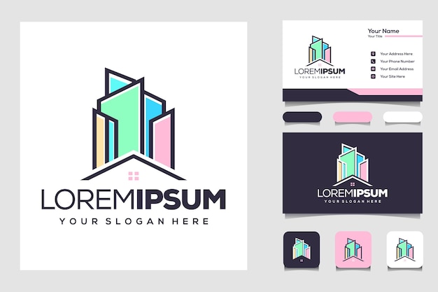 Concepto de diseño de logotipo de edificio de ciudad abstracta con tarjeta de visita casa apartamento residencial y ciudad