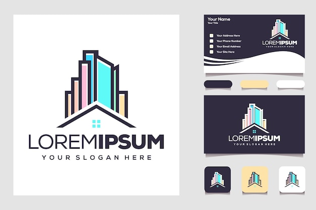 Concepto de diseño de logotipo de edificio de ciudad abstracta con tarjeta de visita casa apartamento residencial y ciudad