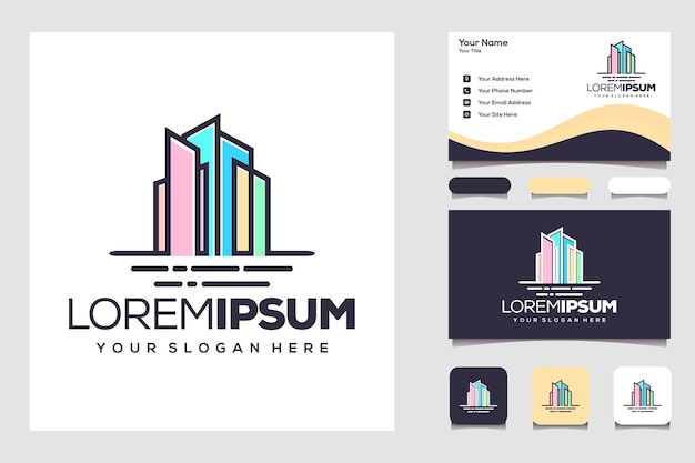 Concepto de diseño de logotipo de edificio de ciudad abstracta con tarjeta de visita casa apartamento residencial y ciudad