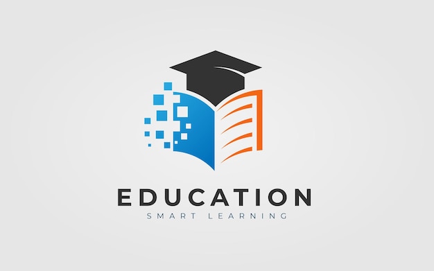 Vector concepto de diseño de logotipo de educación para sombrero de libro abierto digital