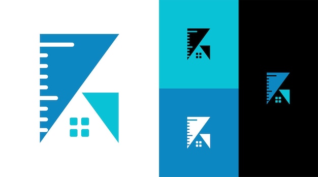 Concepto de diseño de logotipo de empresa de arquitectura de construcción de casa y regla