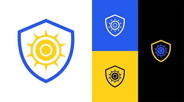 Concepto de diseño de logotipo de empresa comercial de escudo de protección solar de seguridad