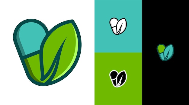 Concepto de diseño del logotipo de la empresa de negocios saludables de plantas naturales médicas de cápsulas de hierbas