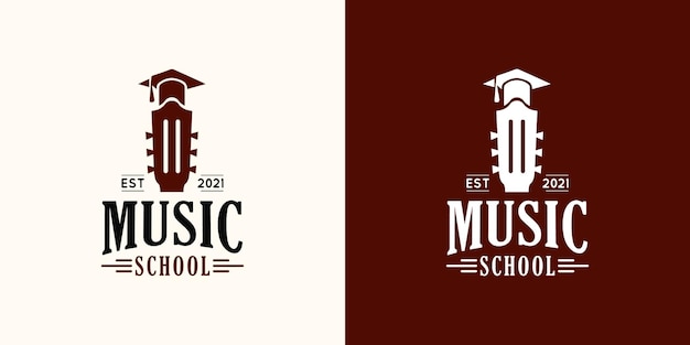 Concepto de diseño de logotipo de escuela de música ilustraciones de guitarra