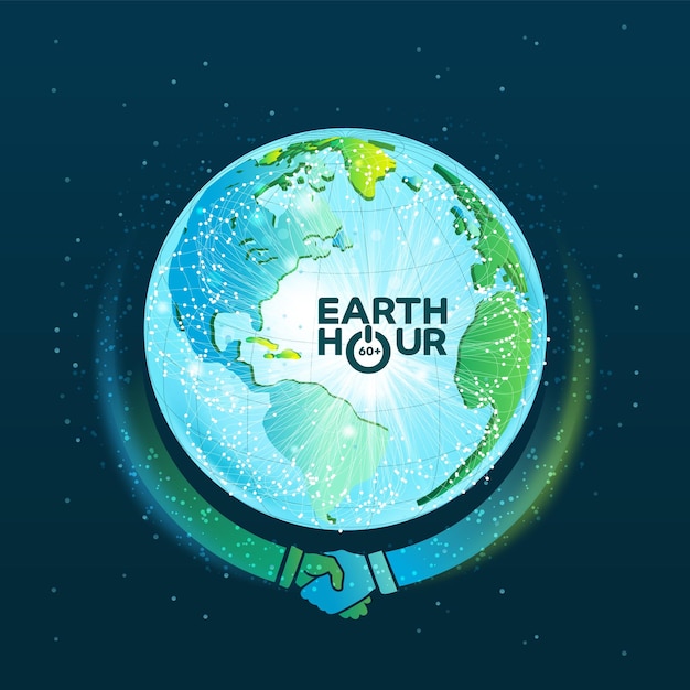 concepto de diseño de logotipo evento hora de la tierra ecología ciudades verdes ayudan al mundo con ecológicas