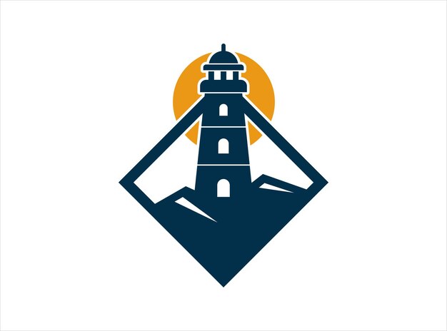 Concepto de diseño del logotipo del faro al atardecer