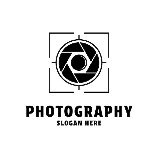 El concepto de diseño del logotipo de fotografía vectorial del obturador de la cámara
