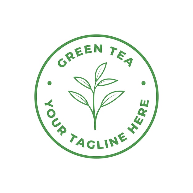concepto de diseño del logotipo de la hoja de té verde círculo de etiqueta retro vintage