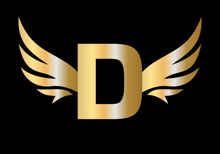 Vector el concepto de diseño del logotipo de la letra d wing con el signo vectorial del símbolo del ala